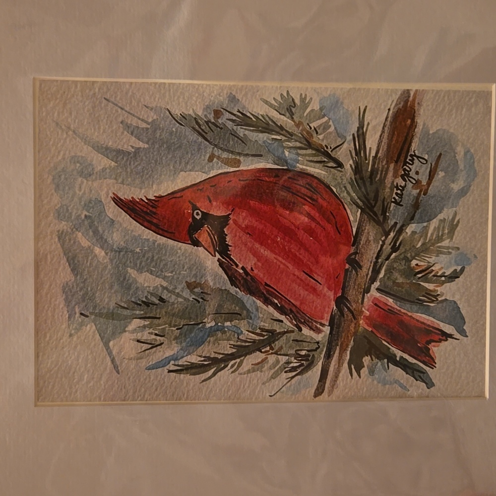 Kate Gary Designs Original Watercolor Matted Cardinal Picture 8 x 10 Inches NEW - Picture 4 of 4